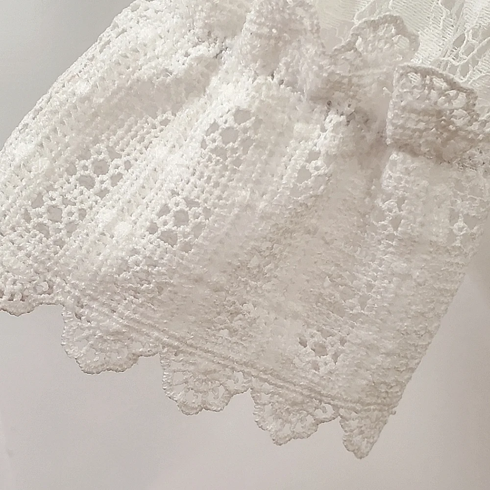 NEW Girlie Glam White Lace Cotton Top Long Sleeve White Retro Vintage - Picture 6 of 15
